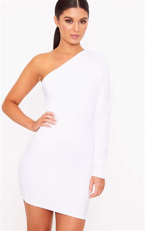 2023 White one sleeve ruched woven bodycon dress Lilac Ruched